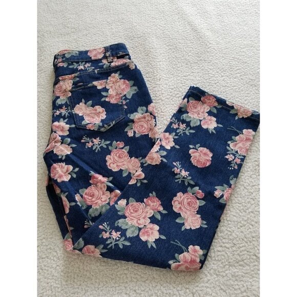 Gabby Isabella Womens Denim Floral Printed Pants Straight Leg Jeans Size 4 - Picture 3 of 9